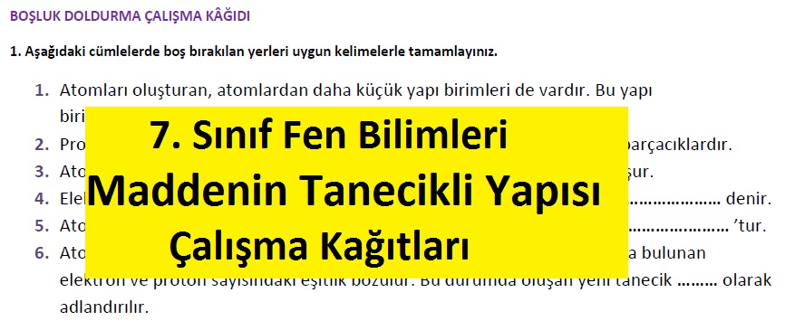 7 sinif fen bilimleri maddenin tanecikli yapisi calisma kagitlari fenehli com